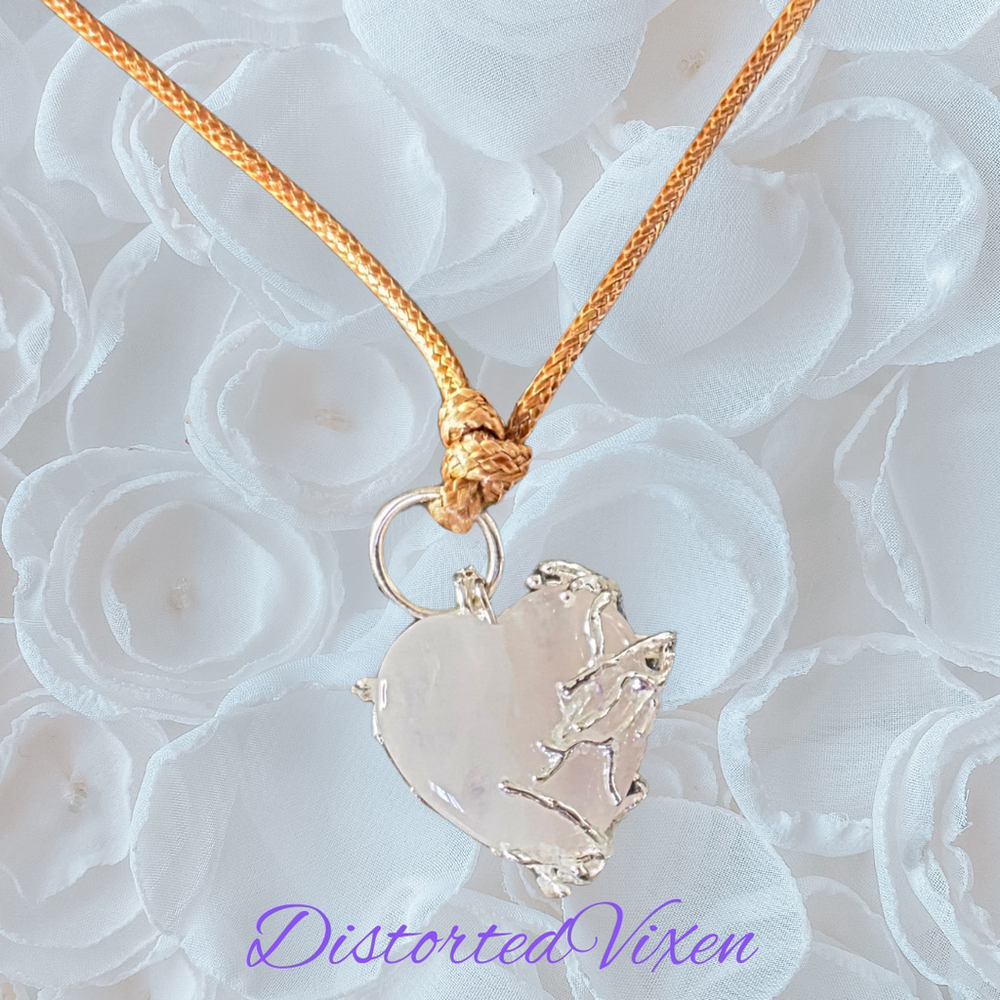 Rose Quartz Heart Necklace – Silver Wire Wrapped Crystal Pendant